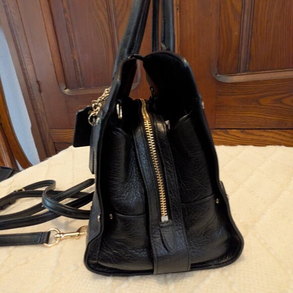 Coach Womens Mercer 30 Satchel Bag Black Leather Handbag Turnlock - Picture 5 of 12